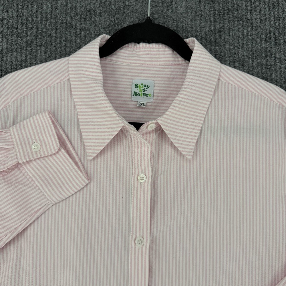 Shiny by Nature womens button up shirt long sleeve stripe cotton plus size 2XL - Picture 3 of 8